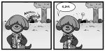  2020 animal_crossing anthro barold_(animal_crossing) canid canine canis clothing comic domestic_dog duo english_text hi_res male mammal monochrome nintendo outside shirt text topwear tree ursid video_games yangyexin 