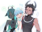  1boy 2girls animal_ears aqua_hair black_sclera black_shirt black_skin blue_hair breasts chinese_commentary colored_sclera colored_skin commentary_request cozy_glow crown curly_hair fang green_eyes hair_ribbon highres horns horse_ears horse_girl large_breasts long_hair looking_at_viewer lord_tirek multiple_girls my_little_pony my_little_pony:_friendship_is_magic on_shoulder open_mouth personification pink_skin queen_chrysalis red_eyes red_skin ribbon see-through_clothes shirt short_hair single_horn sleeveless sleeveless_shirt smile star-shaped_pupils star_(symbol) symbol-shaped_pupils toned toned_male unicorn_girl upper_body yellow_eyes yu45740000 