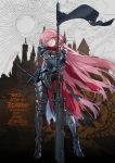  1girl alternate_costume anti-materiel_rifle armor armored_boots boots character_name chinese_text english_text gauntlets girls_frontline gun holding holding_weapon knight long_hair long_scarf looking_at_viewer ntw-20 ntw-20_(girls_frontline) official_art pink_eyes pink_hair rifle scarf sniper_rifle solo sword very_long_hair weapon 