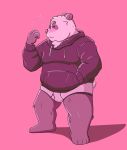  2020 anthro blush charlieartsy clothing giant_panda hi_res hoodie male mammal overweight overweight_anthro overweight_male simple_background solo topwear underwear ursid 