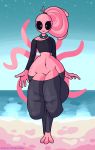  3_toes anthro balls beach big_balls big_bulge big_eyes big_penis bulge clothed clothing dogslickingsoda genitals hi_res huge_balls huge_bulge huge_penis hyper hyper_balls hyper_bulge hyper_genitalia hyper_penis male multi_genitalia multi_penis navel penis pink_body pink_skin pseudo_hair sacrine sea seaside small_waist solo tentacle_hair tentacles toes torgarian water wide_hips 