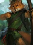  2020 5_fingers anthro brown_body brown_fur canid canine clothed clothing day detailed_background digital_media_(artwork) disney fingers fox fur hi_res juliathedragoncat male mammal moss outside robin_hood robin_hood_(disney) solo tree 