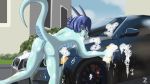  anthro anus blue_body blue_hair blue_scales bmw car car_wash cassedy_(steveskunk) discordriderr34 dragon female foam genitals hair hi_res horn looking_back m3 public pussy scales soap solo vehicle 