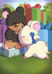 absurd_res accessory balls bijou_(hamtaro) black_body black_fur blush bow_ribbon brown_body brown_fur cricetid duo eyes_closed fan_character fellatio female female_feral female_penetrated feral feral_on_feral feral_penetrated feral_penetrating feral_penetrating_female feral_penetrating_feral fur genitals gift hair_accessory hair_bow hair_ribbon hamster hamtaro_(series) hi_res kneeling kneeling_oral_position looking_down_at_partner male male/female male_feral male_penetrating male_penetrating_female mammal minum oral penetration penile penis ribbons rodent sex spread_legs spreading tapering_penis white_body white_fur