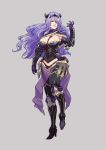  1girl absurdres armor breasts camilla_(fire_emblem) cirenk cleavage commission eyebrows fire_emblem full_body hair_over_one_eye high_heels highres horns large_breasts long_hair looking_away purple_hair red_eyes solo very_long_hair wavy_hair 