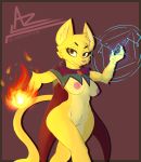  anthro azlech bethesda_softworks breasts cape clothing felid female fire genitals hi_res katia_managan khajiit looking_at_viewer magic mammal mostly_nude nipples prequel pussy solo the_elder_scrolls video_games webcomic 