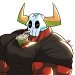  1:1 biceps bubble_tea_challenge clothed clothing demon flammars happy hi_res humanoid male mask muscular muscular_humanoid muscular_male open_clothing open_shirt open_topwear pecs piesac shirt skull_mask solo topwear yongdasom 