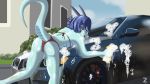  anthro bikini blue_body blue_hair blue_scales bmw car cassedy_(steveskunk) clothing discordriderr34 dragon female foam hair hi_res looking_back m3 red_eyes scales soap solo steveskunk swimwear vehicle wash 