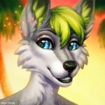  1:1 2019 anthro better_version_at_source blue_eyes canid canine canis coconut colored detailed detailed_fur digital_drawing_(artwork) digital_media_(artwork) digital_painting_(artwork) drupe_(fruit) food fruit fur glowing glowing_eyes hair magic male mammal painting_(artwork) plant portrait rizonik shaded simple_background smile solo sparkles traditional_media_(artwork) wolf 