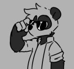  anthro black_body black_fur clothed clothing eyewear fur giant_panda glasses hijackerdraws_(artist) male mammal monochrome multicolored_body multicolored_fur simple_background solo two_tone_body two_tone_fur ursid white_body white_fur 