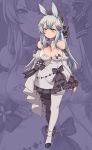  1girl alternate_costume animal_ears bare_shoulders black_bow bow breasts bunny_ears cleavage closed_mouth collarbone dress eyebrows_visible_through_hair girls_frontline green_eyes highres hk416_(girls_frontline) large_breasts long_hair looking_away off-shoulder_dress off_shoulder persocon93 silver_hair solo very_long_hair white_dress 