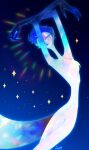  1boy absurdres arms_up feathers furry furry_male glowing_skin hair_slicked_back helluva_boss highres multicolored_eyeshadow nude owl_boy parted_lips shiny_skin solo sparkle stolas_(helluva_boss) xiaolin610 