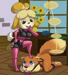  animal_crossing anthro ball_gag bdsm bondage bound canid canine canis conker conker&#039;s_bad_fur_day conker_the_squirrel domestic_dog duo english_text female gag hi_res isabelle_(animal_crossing) male male/female mammal nintendo rareware rodent sciurid submissive submissive_male text video_games 