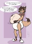  anthro belly big_belly brown_body brown_fur canid canine canis coyote diaper digestion digestion_noises dljoe english_text eyewear fur glasses hi_res implied_disposal implied_scat male mammal rumbling_stomach solo text vore 
