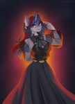  2020 anthro clothed clothing digital_media_(artwork) equid equine female hi_res horn looking_at_viewer mammal margony red_eyes smile solo unicorn 