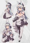  1girl alternate_costume animal_ears bare_shoulders black_bow bow breasts bunny_ears cleavage closed_mouth collarbone crossed_arms dress eyebrows_visible_through_hair girls_frontline green_eyes hands_on_hips highres hk416_(girls_frontline) large_breasts long_hair looking_away off-shoulder_dress off_shoulder open_mouth persocon93 silver_hair solo very_long_hair white_dress 