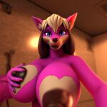 anthro areola bathroom big_areola big_breasts black_areola black_nipples blender_(artwork) blender_cycles breast_grab breast_squish breastfeeding breasts canid canine digital_media_(artwork) duo female fox hair hand_on_breast hi_res huge_breasts long_hair male male/female mammal miss_yelp nipples squish yuni_hermit