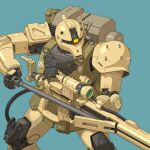  armor backpack bag blue_background bmwsb0 commentary emblem gun gundam gundam_unicorn highres holding holding_gun holding_weapon mecha mecha_focus mobile_suit no_humans one-eyed pauldrons radio_antenna rifle robot science_fiction scope shoulder_armor simple_background single_pauldron sniper_rifle weapon yellow_eyes zaku zaku_i_sniper_type zeon 