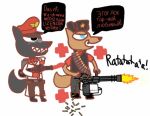  anonymous_artist anthro canid canine canis duo fox german german_text gun heavy_(team_fortress_2) keerati1 male mammal medic_(team_fortress_2) night_in_the_woods ranged_weapon russian russian_text team_fortress_2 text unknown_artist valve video_games weapon wolf 