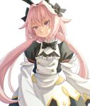  1boy absurdres animal_ears astolfo_(fate) astolfo_(saber)_(fate) bangs black_bow black_ribbon bow bowtie bunny_ears bunny_hair_ornament closed_mouth fate/grand_order fate_(series) gloves hair_bow hair_intakes hair_ornament hair_ribbon happy highres long_hair long_sleeves looking_at_viewer low_twintails male_focus mori_akari_(nuwh8535) multicolored_hair otoko_no_ko pink_hair purple_eyes ribbon simple_background smile solo streaked_hair twintails white_background 