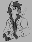  anthro cigarette clothed clothing equid equine fur hair hijackerdraws_(artist) holding_object horse lighter male mammal monochrome multicolored_body multicolored_fur simple_background solo two_tone_body two_tone_fur 