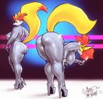  2020 anthro anthrofied bent_over big_breasts big_butt bodysuit braixen breasts butt clothed clothing curvy_figure delphox duo eyewear female fingers footwear fur ghetto_delphox glasses hi_res high_heels huge_breasts huge_butt looking_at_viewer looking_back multicolored_body multicolored_fur nintendo nipple_outline pok&eacute;mon pok&eacute;mon_(species) pok&eacute;morph red_body red_fur rubber rubber_suit shoes signature skinsuit sligarthetiger standing thick_thighs tight_clothing video_games voluptuous white_body white_fur yellow_body yellow_fur 
