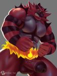  2020 3:4 5_fingers anthro balls big_balls big_muscles big_penis black_body black_fur black_glans claws erection fingers flexing fur genitals glans green_eyes grey_body grey_fur hi_res humanoid_hands incineroar looking_at_viewer male muscular muscular_anthro muscular_male nintendo nude penis pok&eacute;mon pok&eacute;mon_(species) red_body red_fur red_nose red_penis shan_yao_jun simple_background solo striped_body striped_fur stripes thick_penis vein veiny_muscles veiny_penis video_games white_claws yellow_sclera 