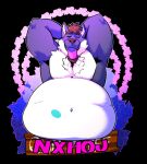 2024 anthro belly big_belly canid canine canis chest_fur english_text eyes_closed fur hair leaf male mammal navel nxhoj_temolt_(character) open_mouth sign solo text tongue wildside wolf
