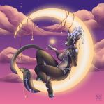  2020 4_toes 5_fingers anthro antlers areola breasts detailed_background digital_media_(artwork) dragon female fingers horn moon night nipples nude outside sky solo star starry_sky toes vashaa wingless_dragon 