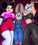  anthro bottomwear breasts butt_pose chiropteran clothed clothing confused_look confusion disney eyelashes female group hat headgear headwear hi_res judy_hopps lagomorph legwear leporid looking_at_viewer looking_down low-angle_view mammal midriff minnie_mouse mouse murid murine nativefall partially_clothed pinup pose purple_eyes rabbit rodent rouge_the_bat smile sonic_the_hedgehog_(series) stockings thick_eyelashes thick_thighs tight_bottomwear tight_clothing tight_fit tights zootopia 
