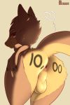  anthro anus backsack balls bent_over butt canid canine copper_(character) genitals hi_res looking_back male mammal milestone milestone_celebration nude presenting presenting_anus presenting_hindquarters raised_tail renabu short_stack solo 