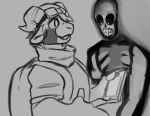  animated_skeleton anthro bone bovid caprine clothed clothing eyewear fur ghost glasses goat hijackerdraws_(artist) holding_object horn humanoid male mammal monochrome open_mouth open_smile scary simple_background skeleton smile solo spirit teeth undead 