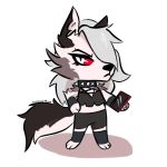  1:1 anthro black_body black_fur black_nose canid canid_demon canine capaoculta clothing collar demon ear_piercing female fur grey_body hellhound helluva_boss loona_(vivzmind) mammal monster piercing red_eyes solo were werecanid werecanine werewolf white_body 