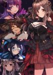  5girls :d absurdres bangs black_choker black_gloves black_hair blue_eyes breasts brown_eyes brown_hair choker cleavage closed_mouth collage commentary_request crown earrings eyepatch facial_mark feathers flower fur_collar glasses gloves hair_flower hair_ornament hanetsuka hat highres idol idolmaster idolmaster_shiny_colors index_finger_raised jewelry l&#039;antica large_breasts long_hair mitsumine_yuika multiple_girls one_eye_closed open_mouth pointing pointing_at_self print_gloves purple_eyes purple_hair see-through shirase_sakuya sidelocks silver_hair smile swept_bangs tanaka_mamimi tsukioka_kogane underbust white_gloves yellow_eyes yuukoku_kiriko 