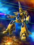  aeug arm_cannon battle beam_cannon commentary_request dual_arm_cannons explosion firing gundam laser machinery mecha mecha_focus methuss mobile_suit nebula no_humans poteto335 robot science_fiction space star_(sky) weapon zeta_gundam zeta_gundam_define 