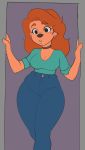  anthro beauty_mark bottomwear breasts canid canine canis choker cleavage clothed clothing disney domestic_dog doorway ear_piercing female goof_troop hair hi_res jeans jewelry mammal necklace pants piercing red_hair roxanne_(goof_troop) shykactus solo 