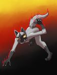  3:4 abstract_background action_pose anthro anthrofied bodysuit clothing fuze hi_res male nintendo pok&eacute;mon pok&eacute;mon_(species) poochyena pose rubber rubber_suit skinsuit solo tight_clothing video_games 
