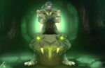 2025 absurd_res aleksejsalabaev anthro armor armwear athletic athletic_anthro athletic_male biceps big_teeth claws clothed clothing fangs finger_claws fingers front_view glowing glowing_eyes green_background green_body green_scales hi_res lizard long_mouth looking_at_viewer male monster mortal_kombat muscular muscular_anthro muscular_arms muscular_male muscular_thighs orange_sclera partially_clothed pecs pupils reptile reptile_(mortal_kombat) saurian_(mortal_kombat) scales scalie sharp_teeth simple_background slit_pupils smile snake snout solo spread_legs spreading teeth tight_clothing topwear wrappings yellow_sclera