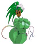  2019 absurd_res big_breasts blaster_master breasts clothed clothing curvy_figure elemental_creature elemental_humanoid eyewear female flora_fauna flower goggles green_body green_hair green_skin hair half-closed_eyes hi_res huge_breasts humanoid kanna_(blaster_master) looking_at_viewer narrowed_eyes navel panties plant plant_humanoid simple_background slb smile solo thick_thighs topless underwear video_games voluptuous white_background wide_hips 