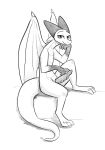  2020 anthro arm_support bedroom_eyes dragon erection fuel_(artist) genitals gloves_(marking) greyscale hi_res horn leaning_on_elbow male malphas_(enginetrap) markings membrane_(anatomy) membranous_wings monochrome narrowed_eyes neck_spikes penis ridged_penis scalie seductive sitting smile solo spiked_penis spikes spikes_(anatomy) touching_penis wings 