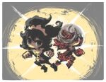  2girls ashley_(warioware) black_dress black_eyes black_footwear black_hair brooch chibi chibi_only child closed_mouth commentary crossover dot_nose dress full_body hairband inawon jewelry long_hair looking_at_viewer medium_hair multiple_girls neckerchief one_eye_covered red_dress red_eyes sage_(sonic) skull_brooch sonic_(series) symbol-only_commentary warioware white_hair yellow_brooch yellow_hairband yellow_neckerchief 