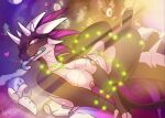 anthro big_breasts black_body black_fur breasts butt digital_media_(artwork) dominant dragon female fur garland genitals grinding hair lephkas looking_at_viewer lying mythological_creature mythological_scalie mythology nude on_back pussy scalie smile solo tail