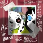 101_dalmatian_street 101_dalmatians age_difference blue_eyes bodily_fluids canid canine canis cheating_boyfriend cheating_wife collar cum dalmatian dappytime delilah_(101_dalmatians) dialogue disney dolly_(101_dalmatians) domestic_dog female feral feral_on_feral genital_fluids group hansel_(101_dalmatians) heart_eyes heart_symbol hi_res husky infidelity male male/female mammal nordic_sled_dog offscreen_character offscreen_sex older_female photo profanity silhouette silhouetted_sex size_difference smile spitz suggestive text trio younger_male