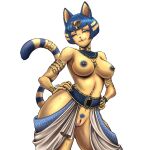 absurd_res animal_crossing ankha_(animal_crossing) anthro blue_hair blue_nipples bracelet breasts clitoris clitoris_piercing domestic_cat ear_piercing egyptian felid feline felis female genital_piercing genitals gold_(metal) gold_jewelry hair hi_res jewelry mammal mature_female navel navel_piercing necklace nintendo nipple_piercing nipples piercing ring solo vaspi vulva