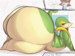ambiguous_gender anthro ass_crack bedroom_eyes big_butt blood bodily_fluids brown_eyes butt death_battle elemental_creature feet female flat_chested flora_fauna generation_5_pokemon green_body group heart_symbol hi_res huge_butt humor hyper hyper_butt lightmizano lying male male/female multicolored_body narrowed_eyes nintendo nosebleed on_front plant pokemon pokemon_(species) prone_position seductive short_stack simple_background small_feet snivy tail teasing trio two_tone_body yellow_body yu-gi-oh! yugi_muto