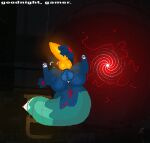 animal_genitalia animal_penis anus balls canine_genitalia canine_penis dark_body feral genitals glowing glowing_genitalia hand_on_knot imminent_death inv_(rain_world) knot male pawpads paws penis presenting rain_world screencap screencap_background sheath singularity slugcat smile smug smug_face solo sparks spread_legs spreading text videocult white_pawpads white_paws yegg_yolk yellow_knot