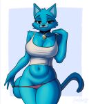 anthro belly big_breasts breasts cartoon_network clothing clothing_pull collar domestic_cat fangs felid feline felis female hi_res mammal navel nicole_watterson panties rakurawr smile smirk smug solo tail teeth the_amazing_world_of_gumball underwear wide_hips