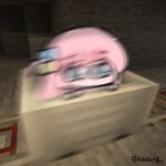  1girl artist_name block_(minecraft) blue_eyes blush bocchi_the_rock! cave_interior chibi cube_hair_ornament game_screenshot_background gotoh_hitori hair_ornament highres jacket long_hair looking_at_viewer lulalang minecart minecraft motion_blur one_side_up pink_hair pink_jacket railroad_tracks screenshot_background solo twitter_username 