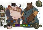 anthro armor baldur&#039;s_gate baldur&#039;s_gate_3 barazoku bear belly big_belly black_body black_fur bottomwear brown_body brown_fur clothed clothing description digital_drawing_(artwork) digital_media_(artwork) druid duo english_description expansion eyebrow_piercing facial_piercing felid feline felis full-length_portrait fur growth hair halsin_(baldur&#039;s_gate) hasbro hi_res holding_belly jamiephut larian_studios loincloth looking_at_self looking_down magic magic_user male mammal muscular muscular_male navel nipples obese obese_male open_mouth overweight overweight_anthro overweight_male piercing portrait rapid_weight_gain robe shirt simple_background standing tail thick_thighs topwear torn_clothing torn_shirt torn_topwear tribal_spellcaster weight_gain wizards_of_the_coast