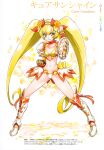  1girl armor armored_boots armored_gloves armored_skirt bikini bikini_armor bikini_skirt blonde_hair boots breasts choker cure_sunshine fingerless_gloves gloves heartcatch_precure! highres knee_boots kurose_kousuke long_hair magical_girl myoudouin_itsuki navel orange_choker orange_gloves precure shield shoulder_armor small_breasts solo swimsuit twintails very_long_hair weapon white_bikini white_boots yellow_bikini yellow_boots 
